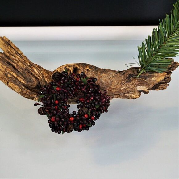 Christmas Candle Ring Berries Pinecones Purple Brown Round Holiday Decor - Picture 2 of 5